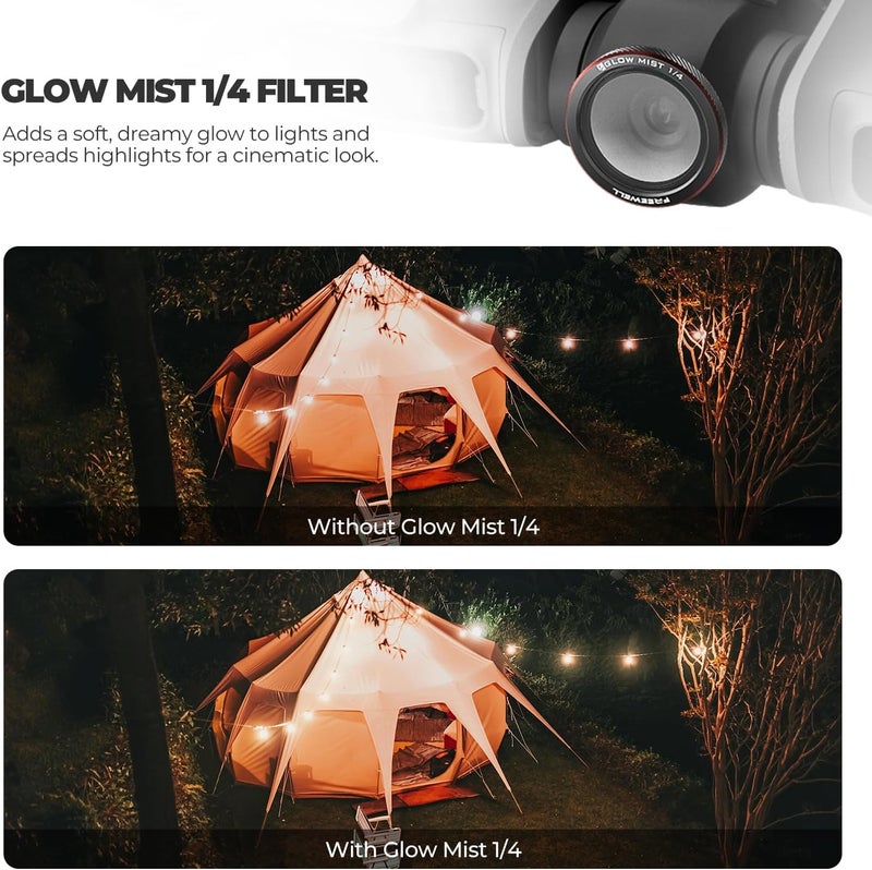 FreeWell فلترات مغناطيسية 3 عبوات لـ DJI Neo 2 – تشمل فلتر CPL (مستقطب) لتقليل الوهج، وفلتر UV لحماية العدسة، وفلتر Black Glow Mist 1/4 للتأثيرات السينمائية. - Image 3